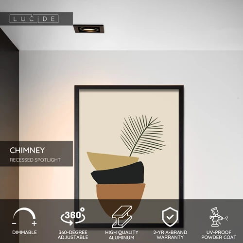 Lucide CHIMNEY - Recessed spotlight - 1xGU10 - Black - USP